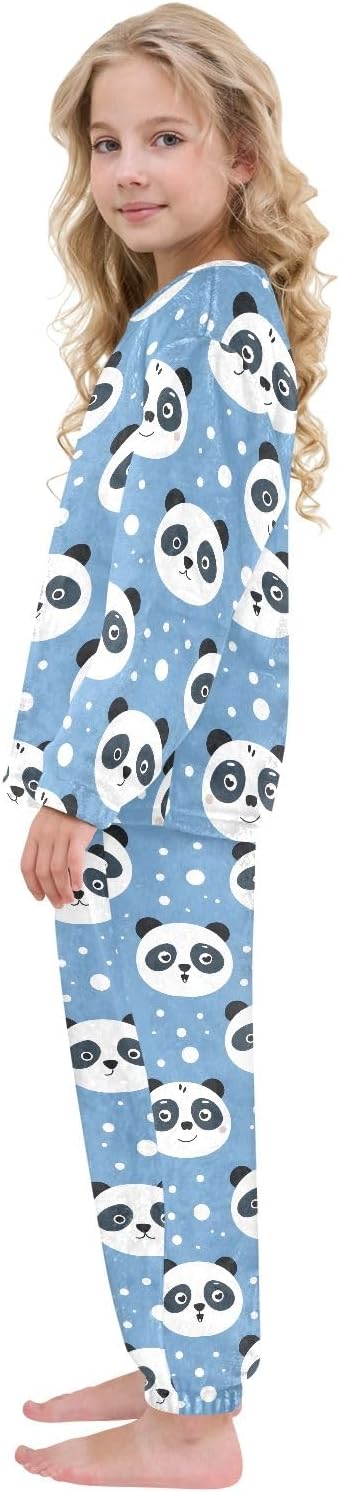 Kids Flannel Sets Head Panda Pattern Warm Plush Relaxed Clothing for Boys and Girls