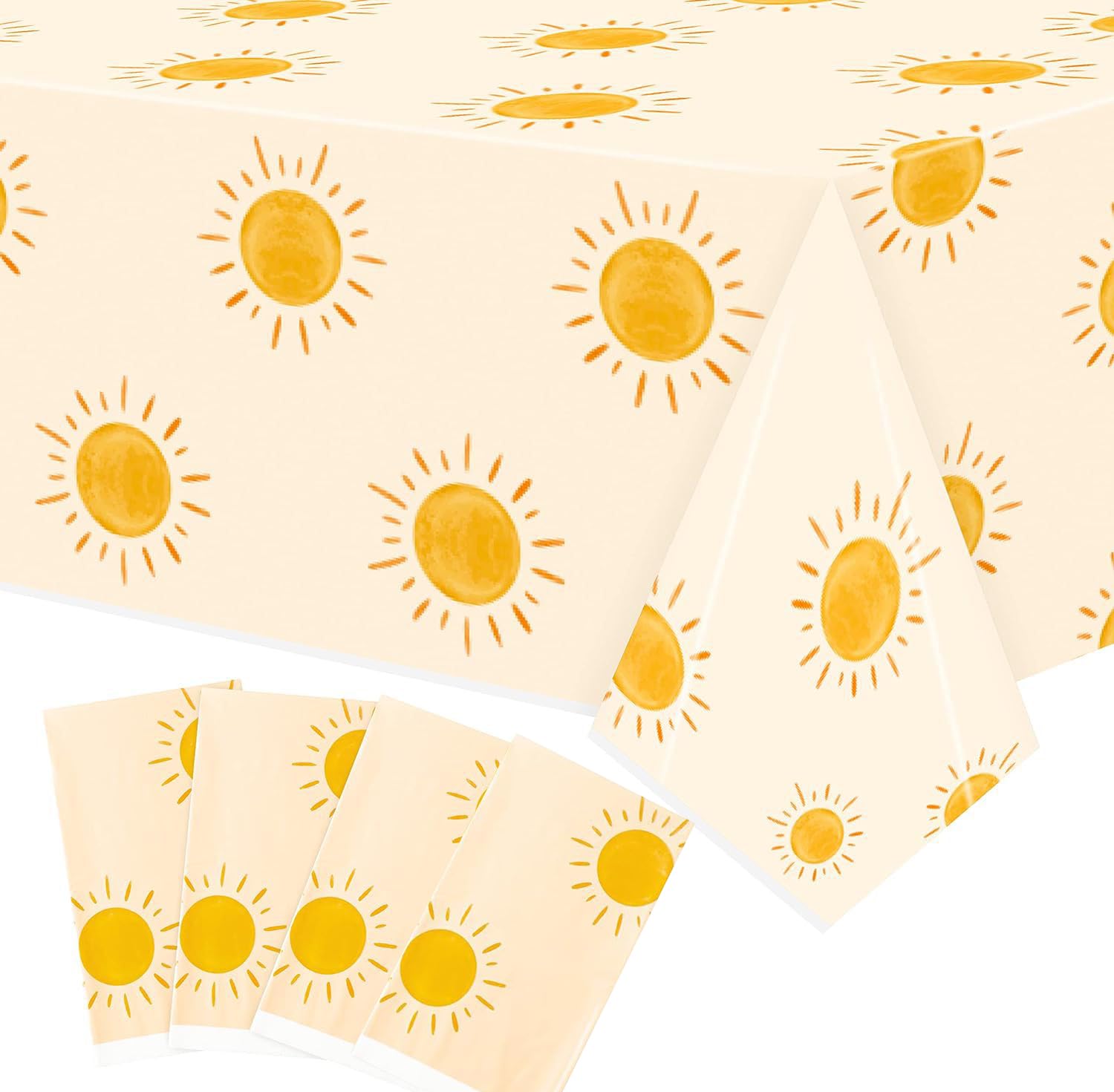 enttgo 4Pcs Boho Sun Birthday Party Tablecloths Boho Hippie Sunshine Disposable Plastic Waterproof Rectangular Table Covers First Trip Around The Sun Party Decorations Baby Shower Supplies86x51Inch