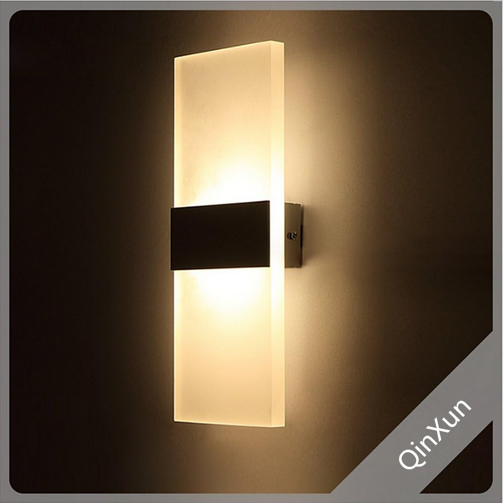 ZenXin Indoor 12W LED Wall Lamp AC110V Rectangular Acrylic Abajur Sconce bedroom Decorate Wall Lights (Black)