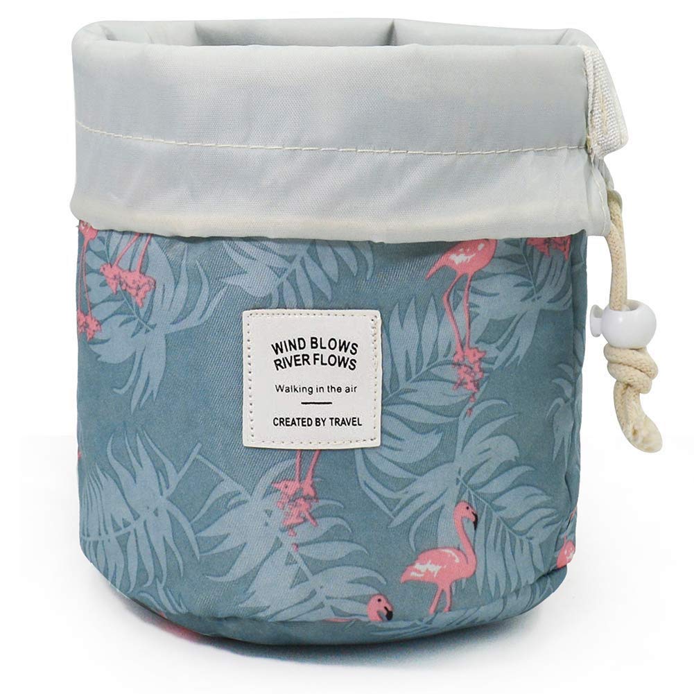 UNAOIWN Hanging Travel Toiletry Bag Cosmetic Make up Organizer (Round Blue Flamingo)