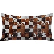 Cow Fur Print Satin Pillowcases with Zipper Cal King Size Cooling Silk Pillow Cases for Hair and Skin Smooth Soft Farmhouse Western Cowhide Plaid Brown Throw Pillow Covers for Women Men 20x40 Inch
