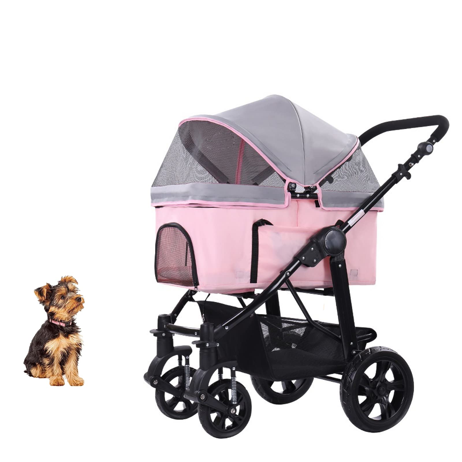 Cochecitos Para Mascotas Para Perros Y Gatos Pequeños Y Medianos Cochecito Para Gatos De 4 Ruedas Cochecito Para Perros Con Forro Extraíble Para Perros Y Gatos Carrito De Paseo De Viaje,Rosado