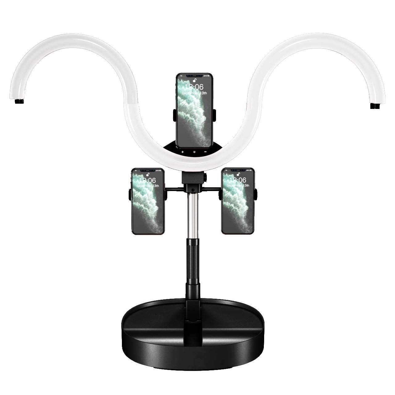Luce ad Anello Pieghevole con Supporto Allungabile, Portaoggetti Staccabile, Dimmerabile Selfie Light 3 Modalità Colore per Youtube, Tik Tok,Trucco, Fotografia,Nero
