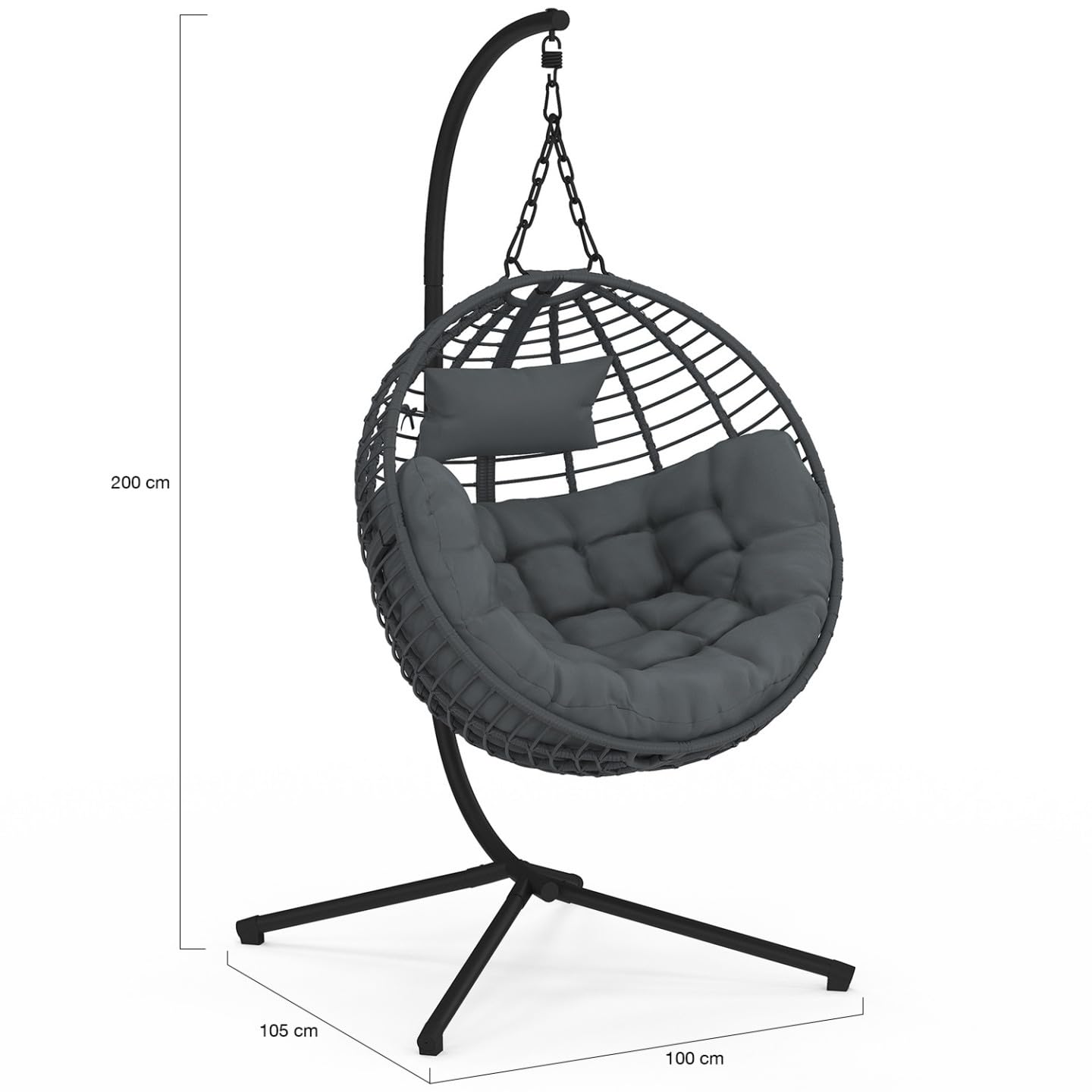 IDMarket - Fauteuil Rond Suspendu ajouré Effet rotin Gris avec Coussin Gris
