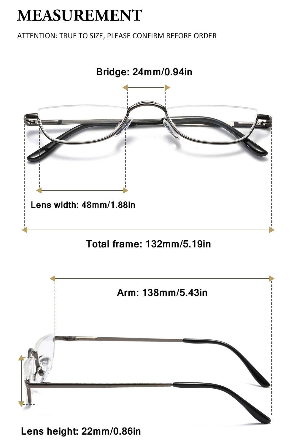 VEVESMUNDO Half Moon Reading Glasses Metal Spring Hinges Metal Semi Half Lens Frame Readers for Men Women - Image 2