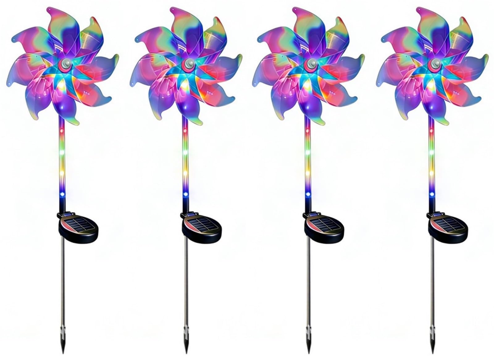 Magical Holographic Rainbow Solar Pinwheel Lights, Color Changing LED Windmill Garden Stakes,Waterproof Kinetic Spinner Outdoor Yard Decor for Pathway Lawn Patio Party(4pcs)