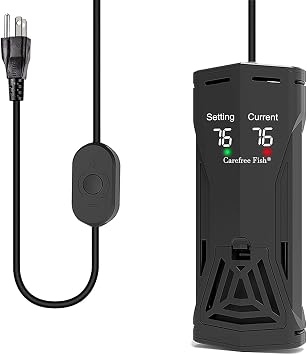 Carefree Fish 200/300/500/800W Aquarium PTC Ceramic Heater Dual Independent Chips Dual Overheat Protection Dual Water Level Sensors for Freshwater and Saltwater No Cooking Fish