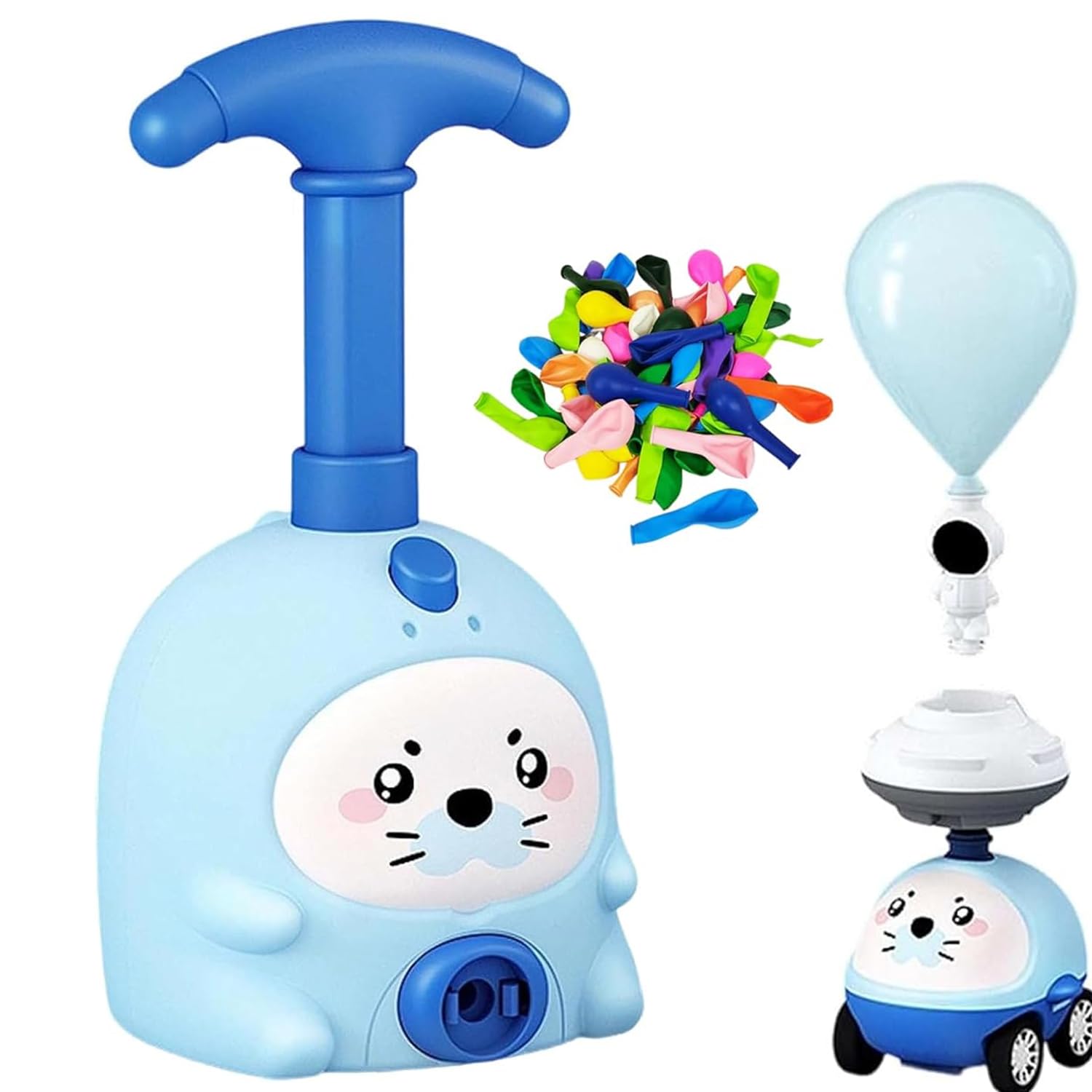 Animal Air Powered Balloon Car Toy, Inflatable Balloon Launcher Toy Set with 2 Cars, Scientific Experiment Intelligence Education Toys for Boys Girls (Blue)