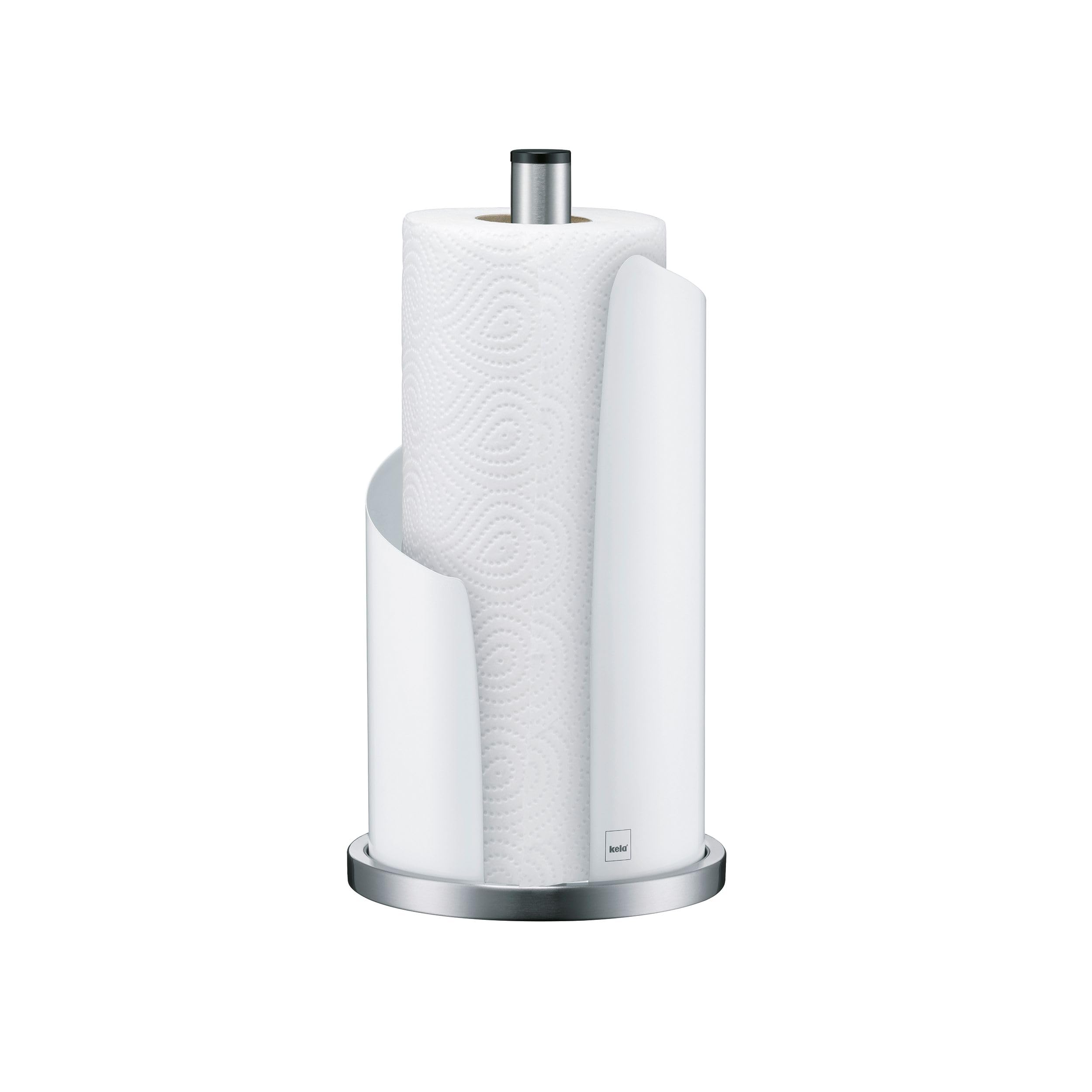 Kela White Kitchen Roll Holder, Upright, For Thick Rolls, Kitchen Roll Holder 33.5 Cm High, Stella, Stainless Steel