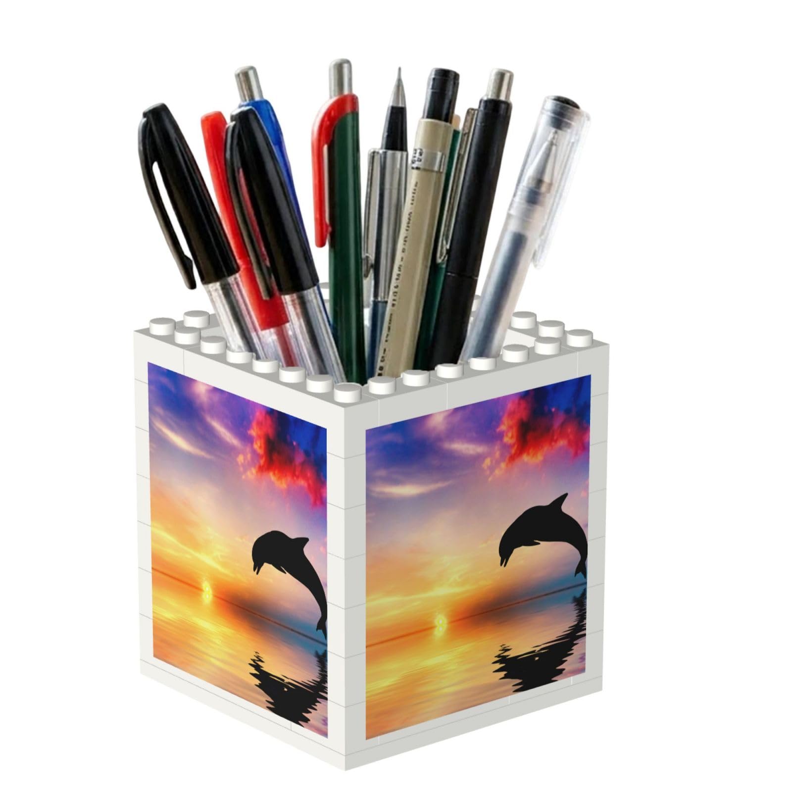 Poadnly Dolphin Jumping, Pen Pot Pencil Holder for Office Home School, Compact Desk Organiser for Office Stationery