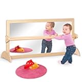 3-Position Montessori Wood Frame Non-Shatter Safety Pull Up Bar Baby Big Mirror Set, Infant Coordination Mirror, Kids Classroom Furniture for Daycare, Homeschool or Preschool