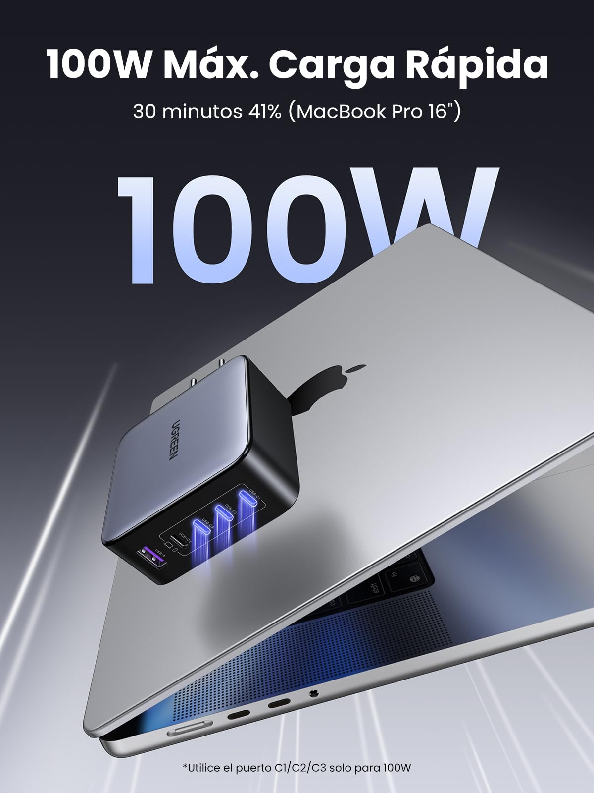 UGREEN Nexode 100W Cargador USB C Carga Rápida con 5 Puertos Adaptador | Corriente GaNInfinity PD 3.0 PPS 45W Compatible con iPhone 17 Pro Max Air 16 15 Galaxy S26 Pixel 10 iPad MacBook M5 M4
