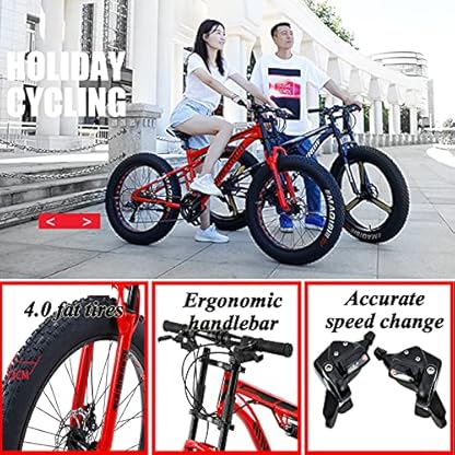YQCXG Mountainbikes, Fat Tire Mountain Trail Bike für Erwachsene, Jungen und Mädchen, Fahrrad mit Doppelfederung, Rahmen aus Kohlenstoffstahl, rutschfeste Offroad-Bikes,Rot,24-Gang – Bild 6