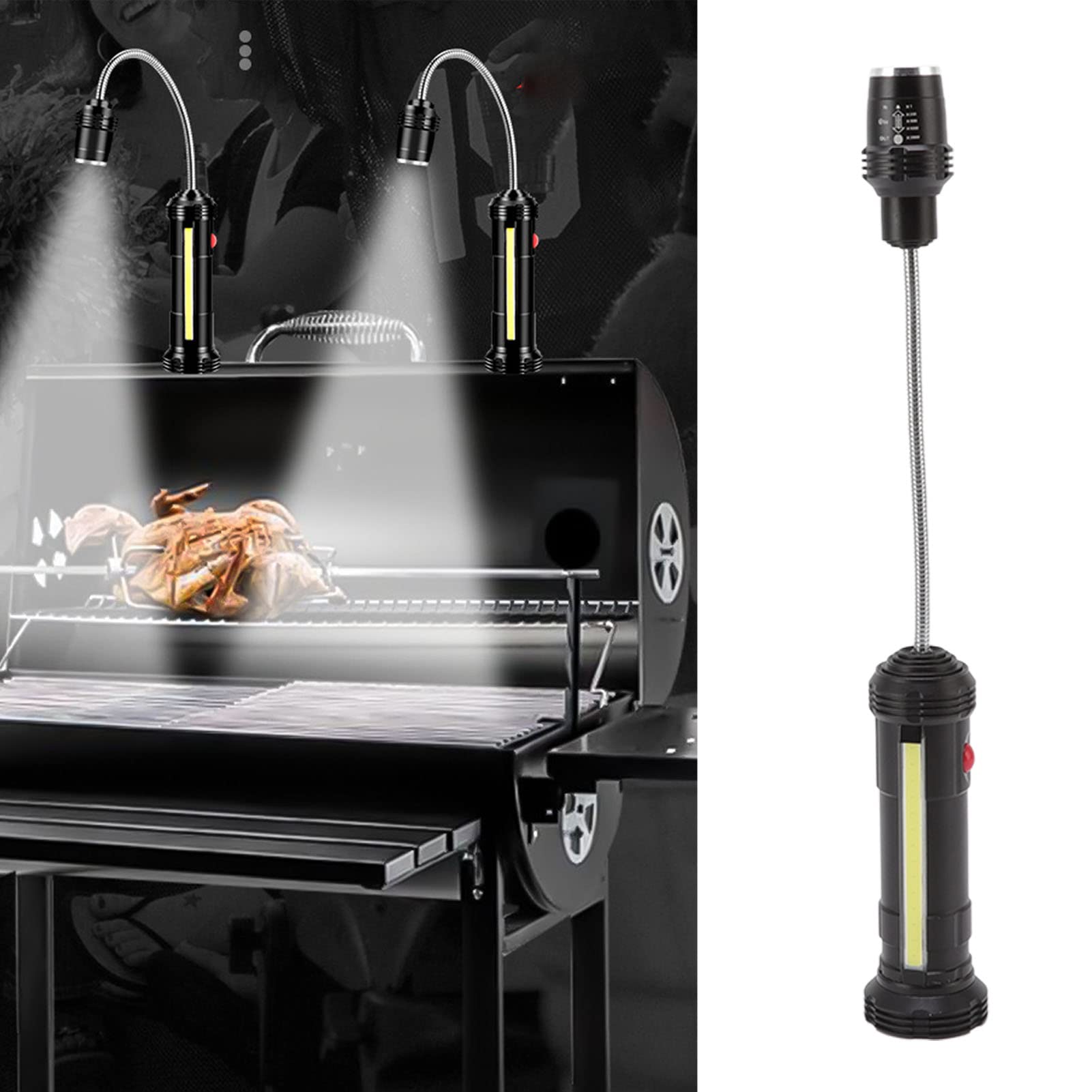 Luz para Parrilla de Barbacoa, Base Magnética Impermeable Resistente Al Calor Cuello de Cisne Flexible Ajustable Luz para Parrilla de Barbacoa Luces Laterales COB Luces LED Recargables para Barbacoa