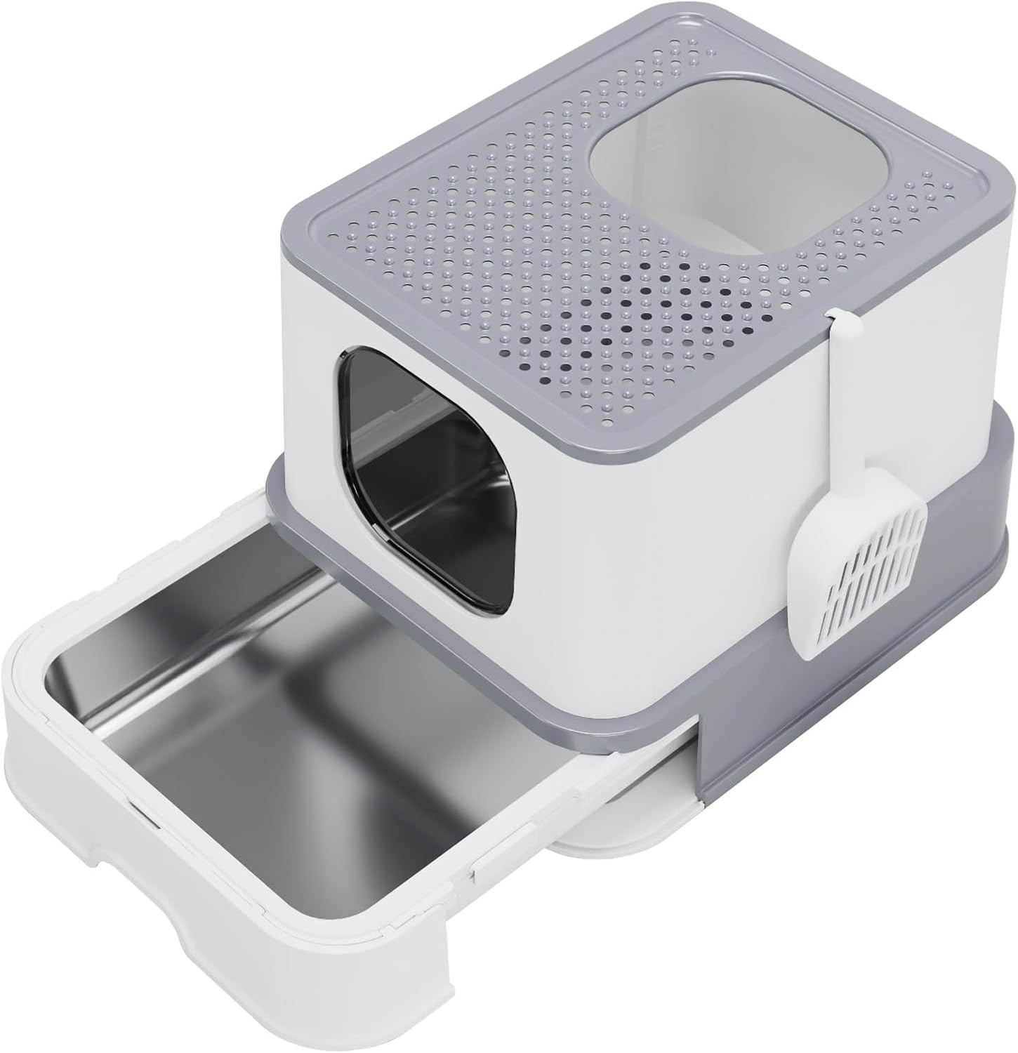 RIZZARI Stainless Steel Cat Litter Box: Large Leak-Proof Odor-Free Design - XL Gray - for Indoor Cats Pet Owners Solution X-Large Gray