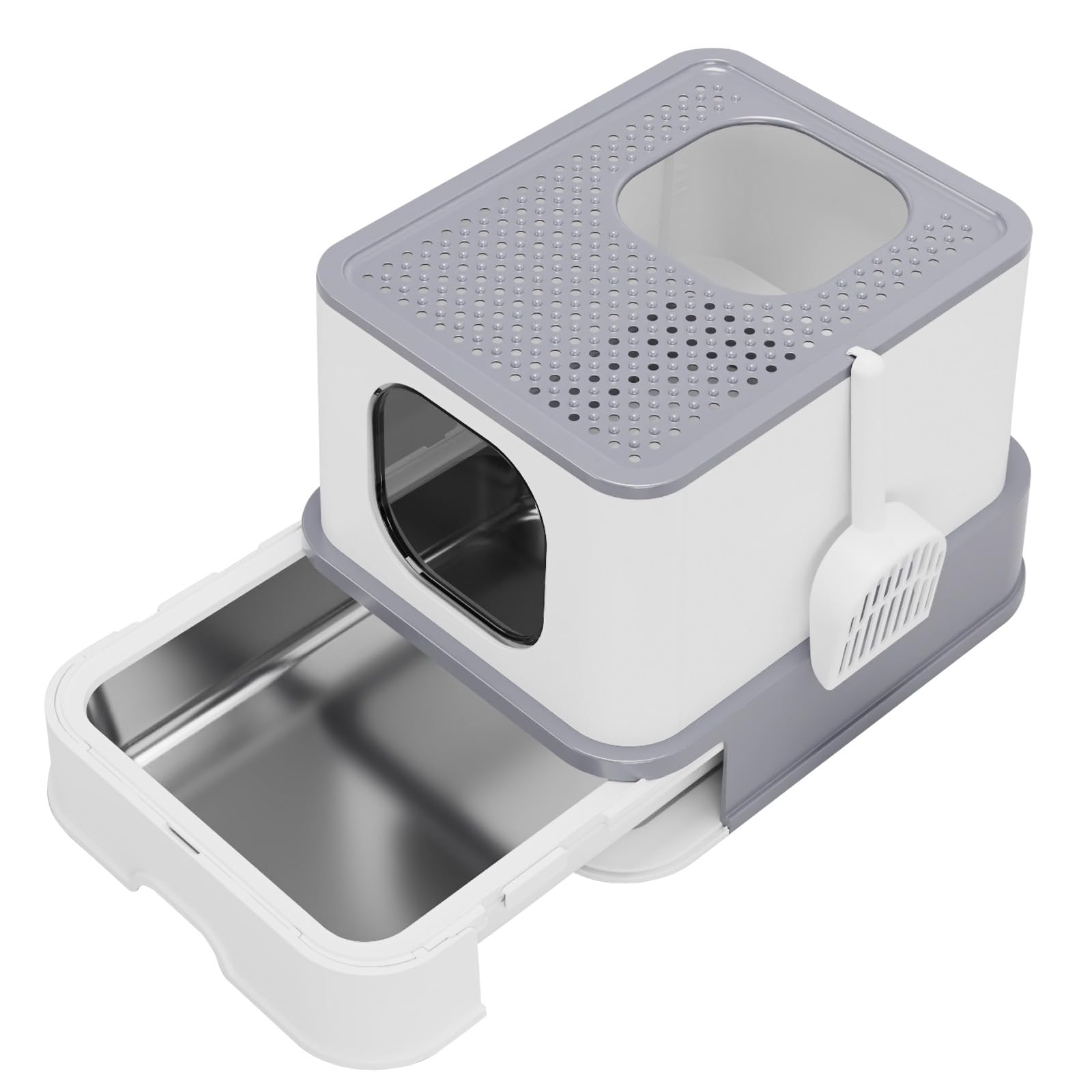 RIZZARI Stainless Steel Cat Litter Box: Large Leak-Proof Odor-Free Design - XL Gray - for Indoor Cats Pet Owners Solution