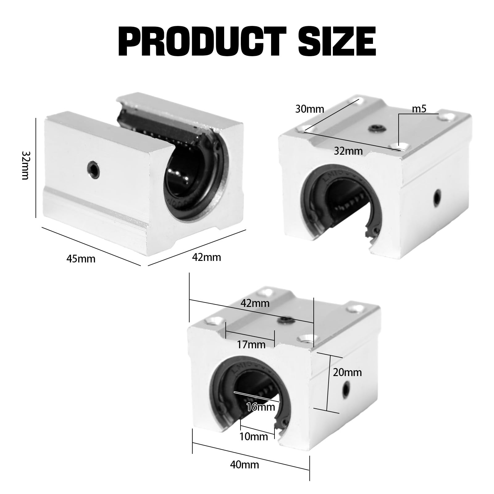 4 Pièces Roulement à Billes Linéaire Bloc de Roulement SBR16UU Glissière Linéaire Aluminium pour Imprimante 3D, CNC et Équipement de Précision