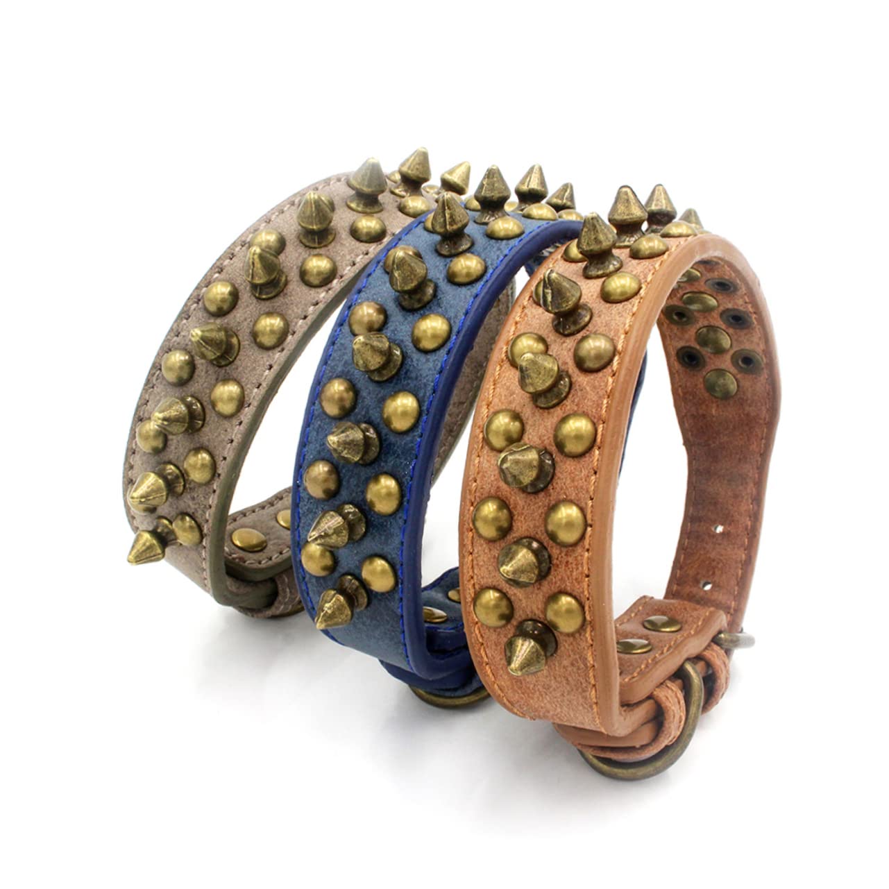 FRCOLOR Collar De Perro con Remaches Elegantes De 3 Piezas Collar para Mascota con Tachuelas Redondas Talla L Marrón