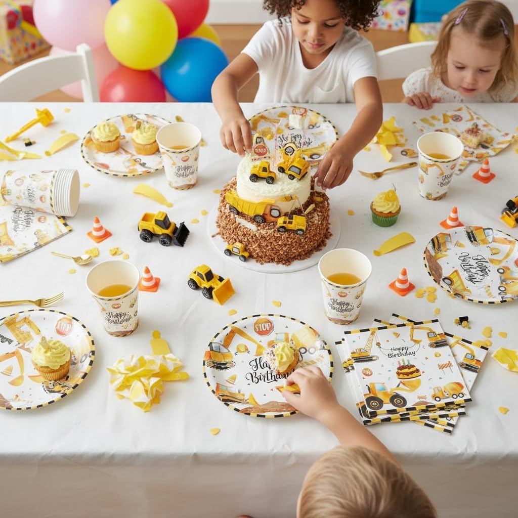 96PCS Construction Birthday Party Supplies,Construction Party Decorations Includes Plates, Cups, Napkins, Truck Construction Themed Birthday Party for Boys Kids,Serves 24 Guests - Image 7
