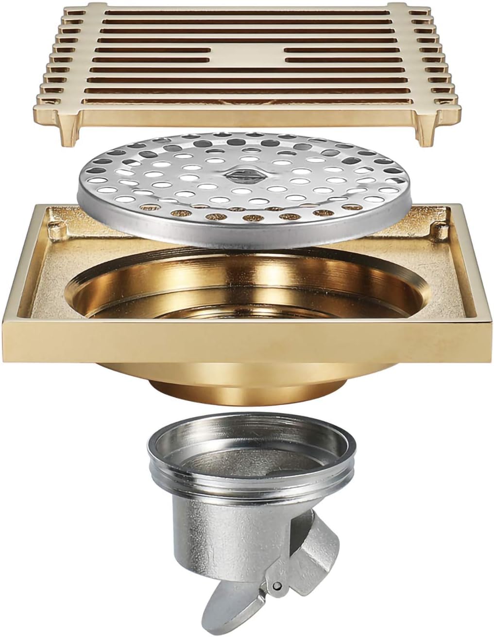 floor drain， Champagne Gold Brass Deodorizer Floor Drain Square Large with Removable Cover Grid Grate ForWC