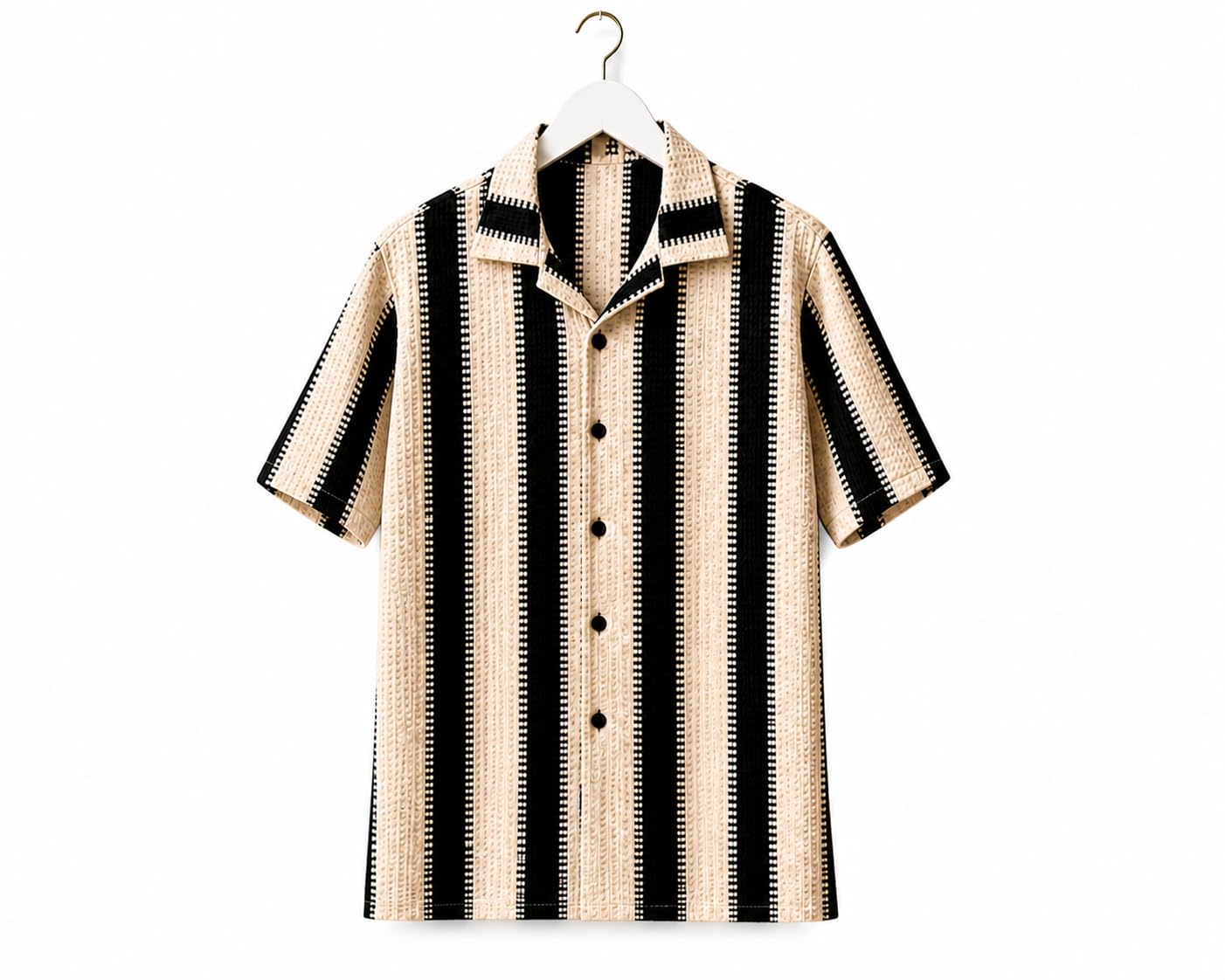Men's Half Sleeve Striped Shirt, Beige and Black, Breathable Lightweight Fabric, Casual Wear, Summer Collection-picture-27