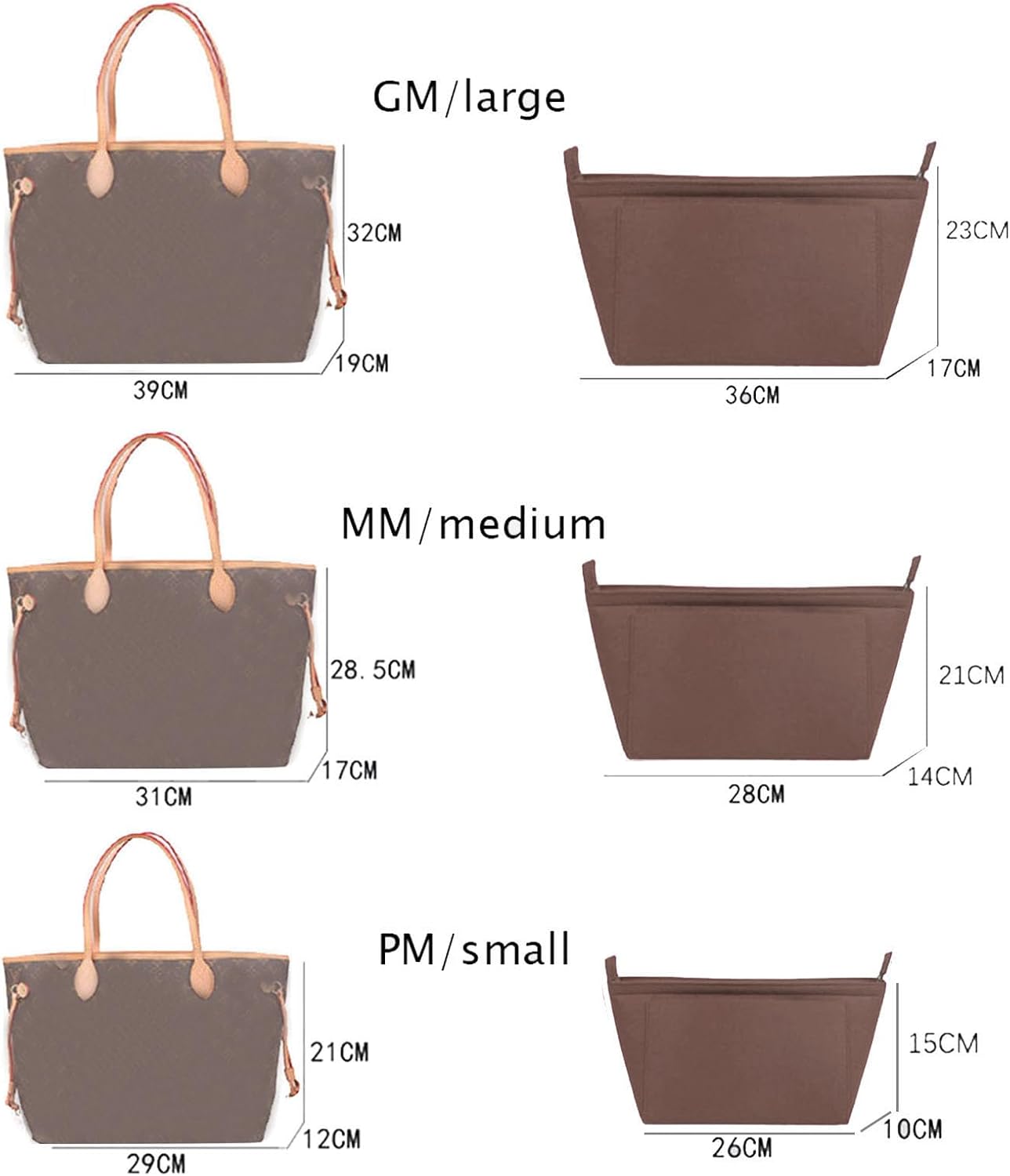 Lckaey Purse Insert Organizer for Neverfull pm mm gm Bag Liner Shaper purse kit insert 1070beige-L