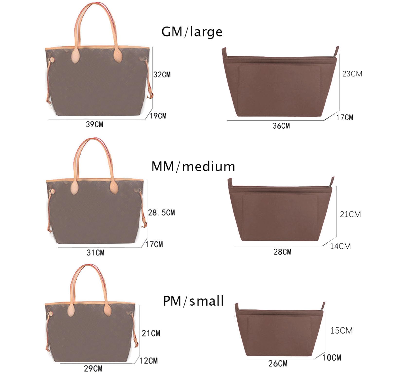 Lckaey Purse Insert Organizer for Neverfull pm mm gm Bag Liner Shaper purse kit insert 1070beige-M