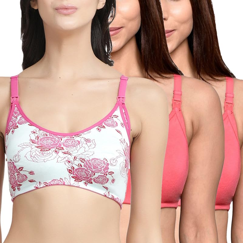Image of Inner Sense Organic Cotton Bamboo Nursing Bra for Women I Non Padded Feeding Bra with Keyhole Back Design I Wire Free Maternity Innerwear with Full Coverage