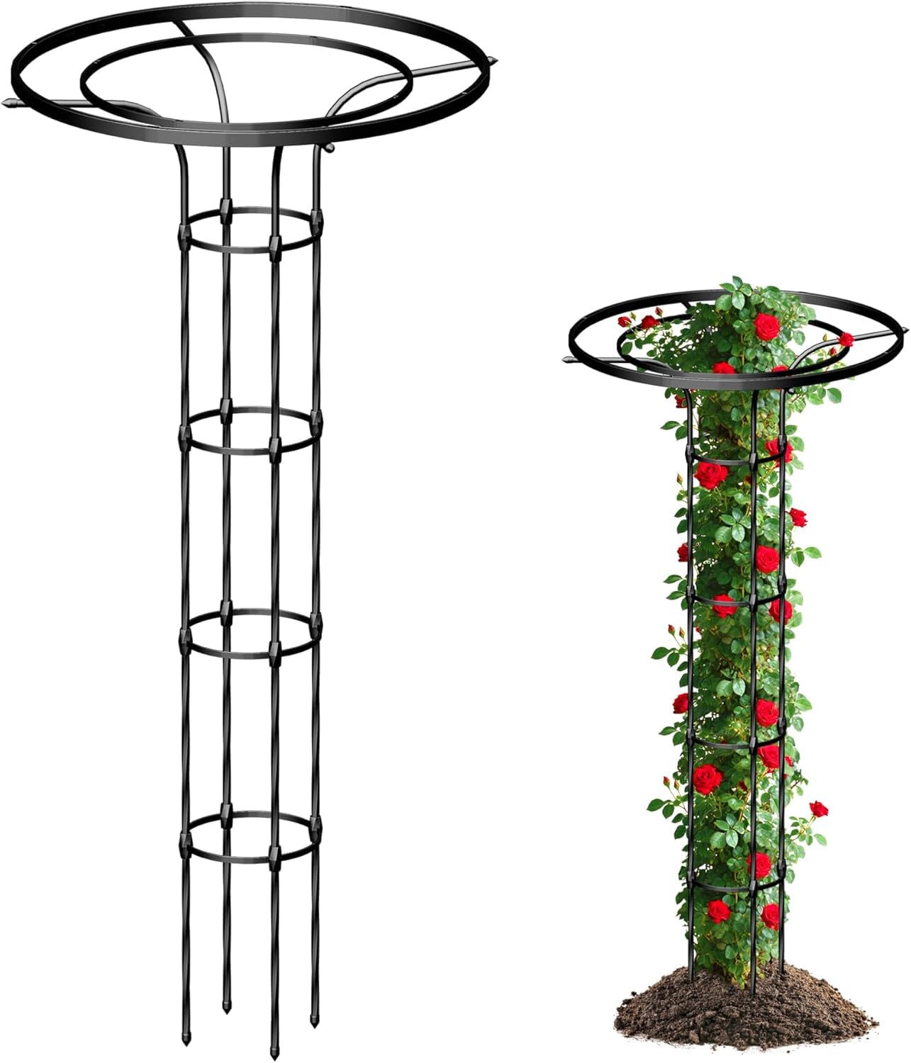 Caroeas Metal Umbrella Garden Trellis 1 Pc, 1.75M Trellis for Climbing Plants with 12mm Thickened Galvanized Steel Tubes, Rust-Resistant Plant Support Frame for Clematis Rose Jasmine