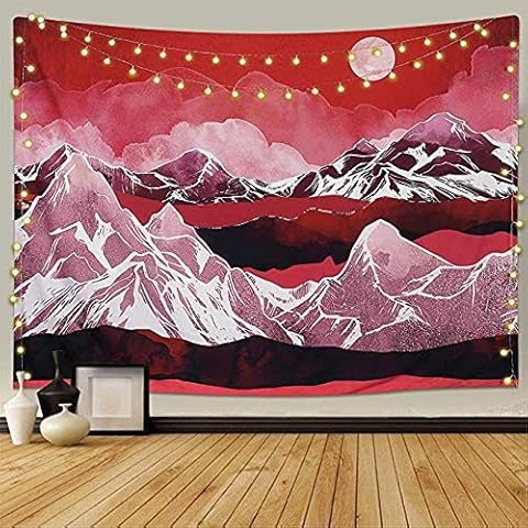 X-morrey HD print Mountain Tapestry sunrise and sunset tapestries Nature Landscape wall hanging decoration for home and bedroom (Red Mountain) Cover