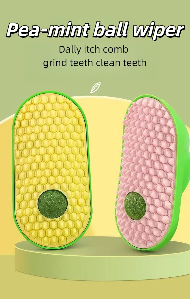 ONLYmiu miu 2Packs Self Grooming Tool with Catnip, Wall Corner Scratcher, Massage Brush for Long & Short Fur Cats and Puppies