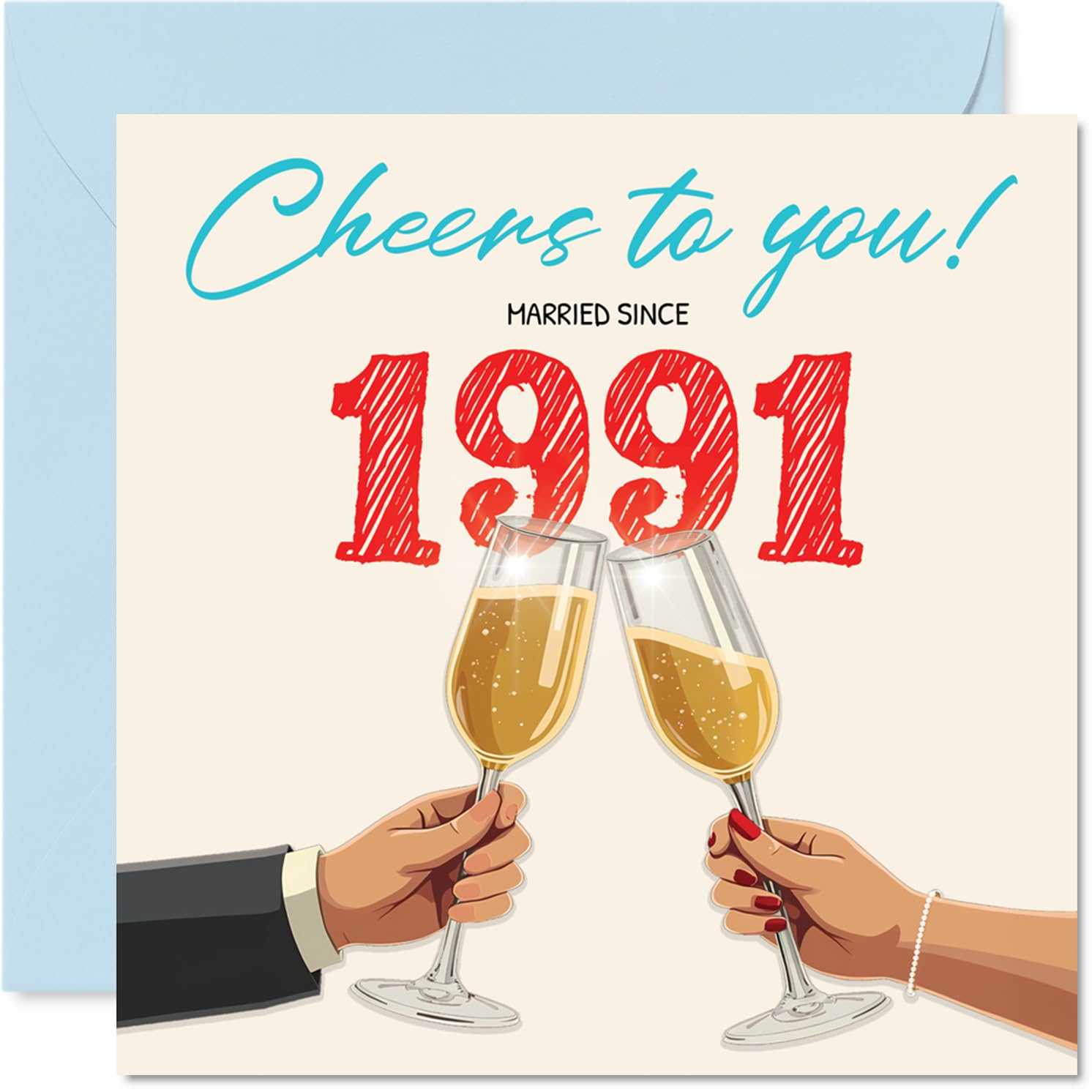 35th Anniversary Card for Women Men - Cheers! Married Since 1991 - Happy 35 Year Anniversary Card for Wife Partner Husband Girlfriend, 145mm Wedding Anniversaries Greeting Cards