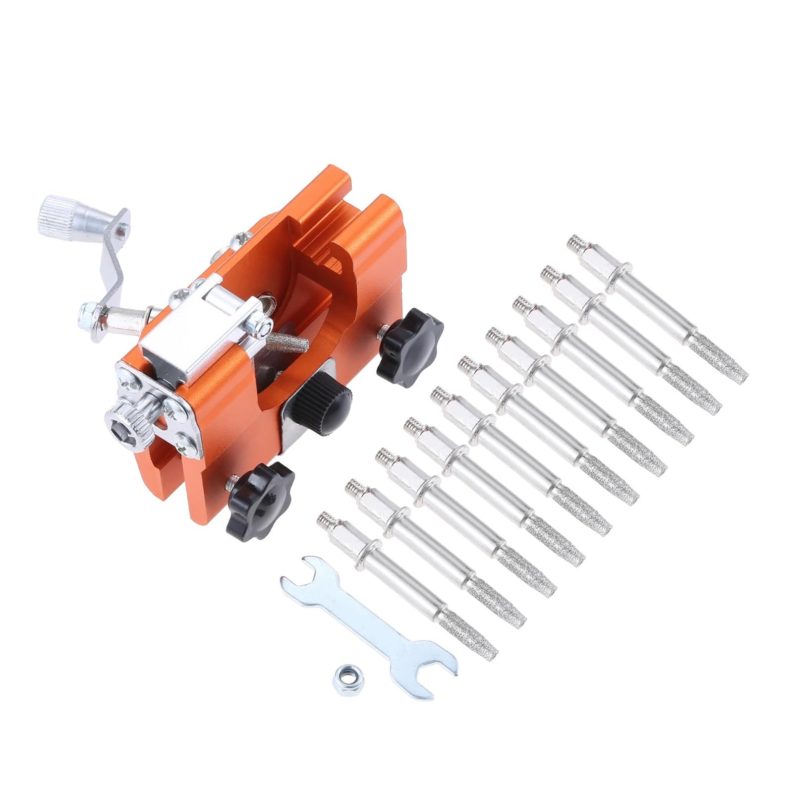 Afilador de motosierra, Kit plantilla sierra portátil, afiladores manivela con 10 cabezales afilado