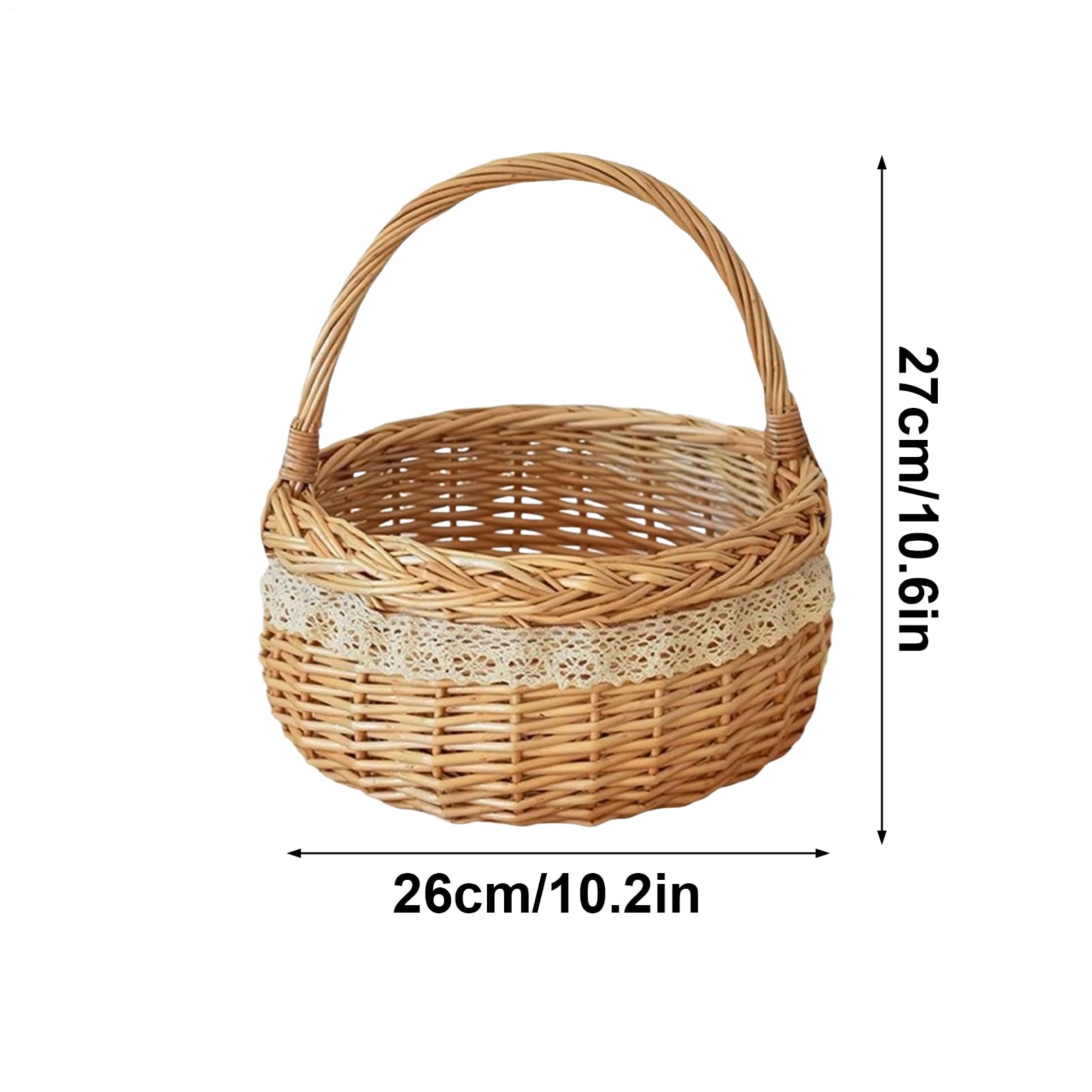 Panier de pique-nique en osier naturel tissé pour la maison – Petit panier de pique-nique, pour Pâques, extérieur, plage, cueillette de fruits, légumes, œufs, fleurs, cuisine, salon