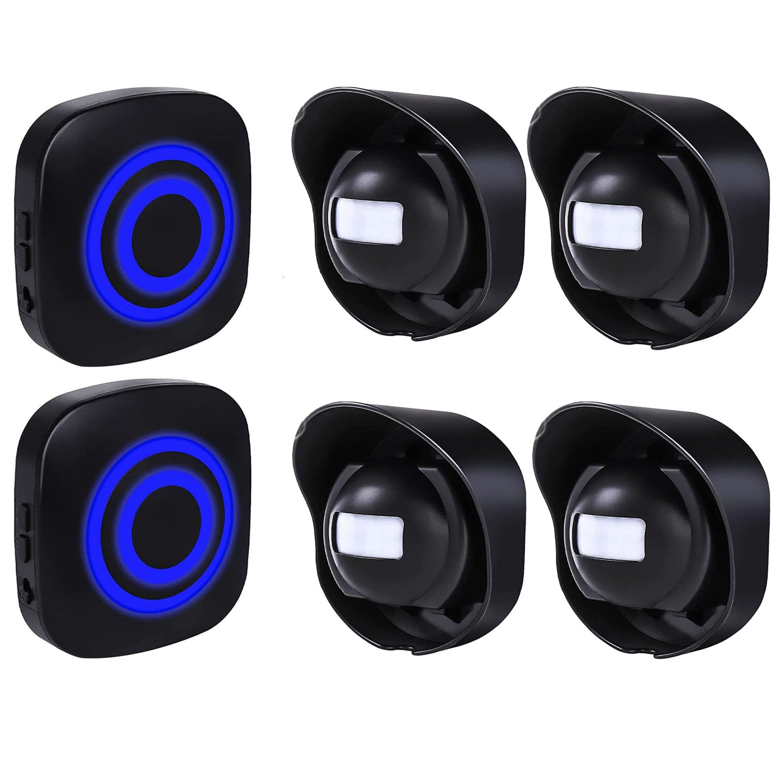 SiegenPro Sensore Di Movimento Wireless, Allarme campanello wireless Kit di Allarme con Sensori di Movimento Infrarossi per Casa, Ufficio, appartments (Nero, 2 Ricevitore + 4 Sensore)