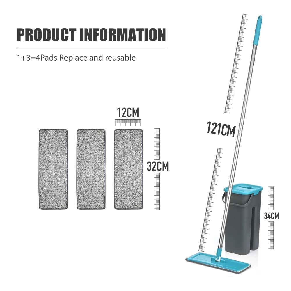 fregona Mop Squeeze Plana y Cubo escurridor de la fregona Plana Conjunto mopa de Microfibra Pad seco y húmedo de Madera compuesta Ceramic Tile mop (Color : DR-BHW23)