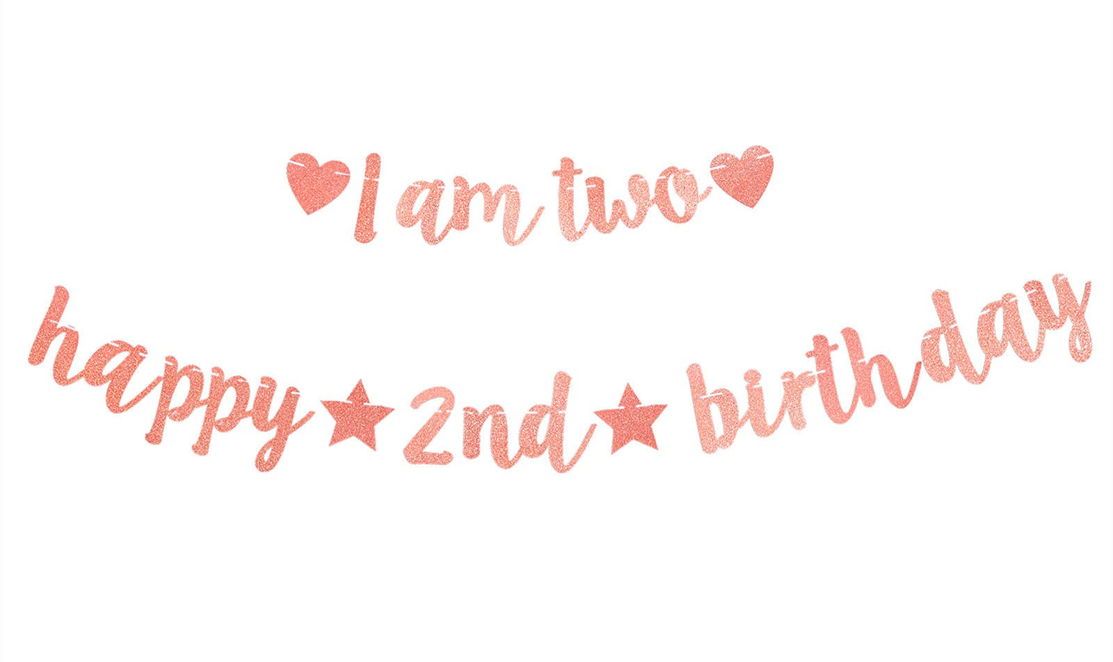 bng-bng 2nd Birthday Banner Girls Rose Gold,Glitter Happy 2nd Birthday Banner Rose Gold I am two Bunting For Girls Two 2 Years Birthday Garland Party Decorations Photo Backdrop