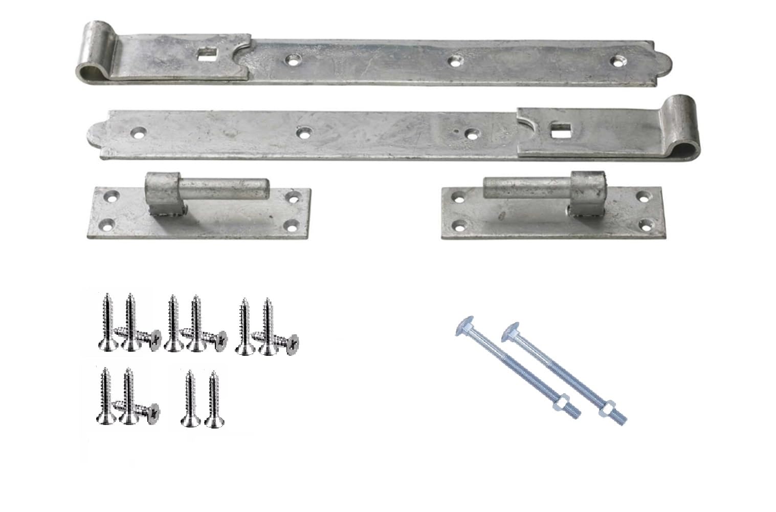 Epsom Door Handle 10" Hook and Band Hinges Cranked or Straight Black Japanned or Galvanised Finish Heavy Duty Gate Door Hinges with 12mm Pin Rust-Resistant Fixings Included (galvanised Straight)