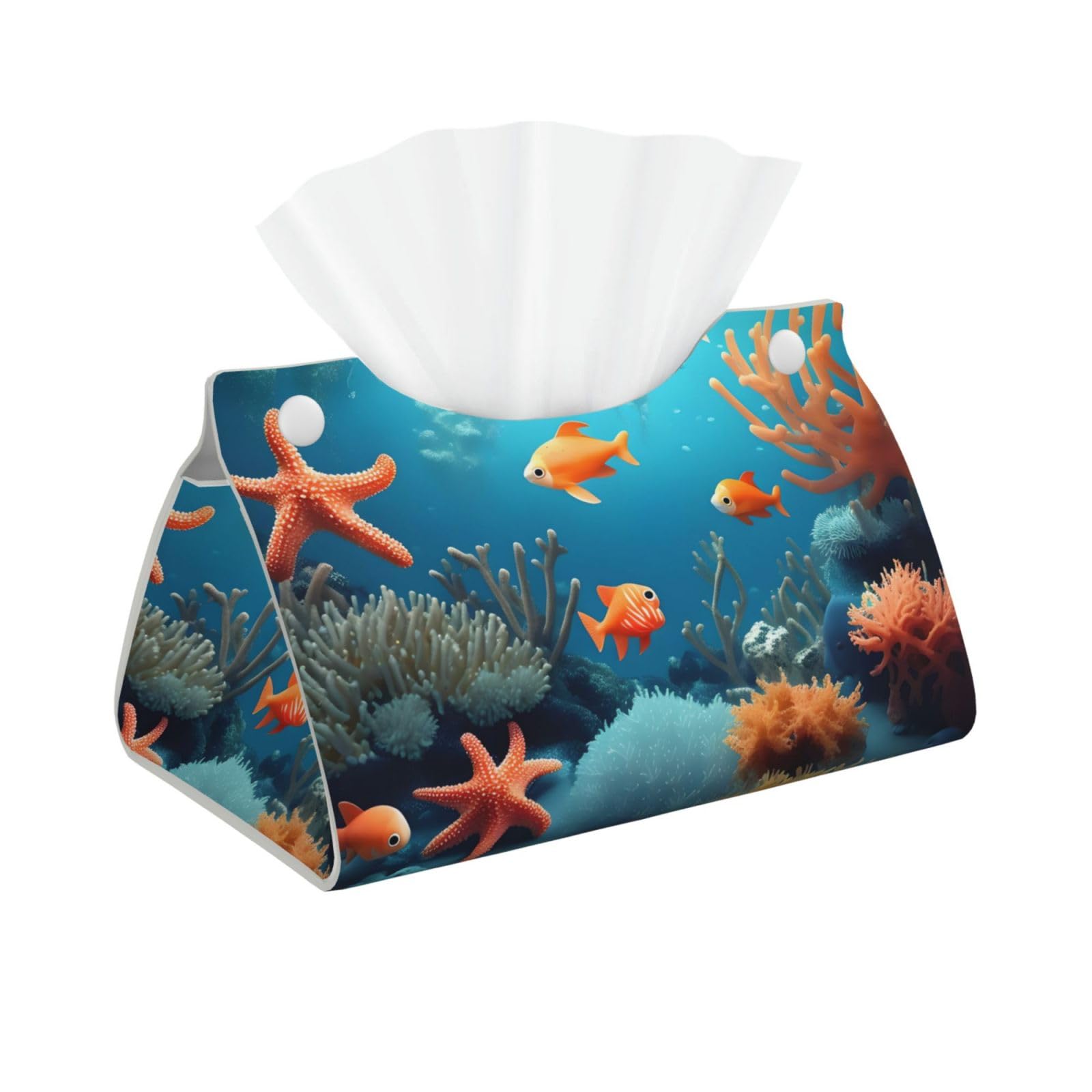 Coral Fish underwater Long Leather Tissue Box Cover-Waterproof PU Leather Tissue Holder for Bathroom, Decorative Rectangular Tissue Case