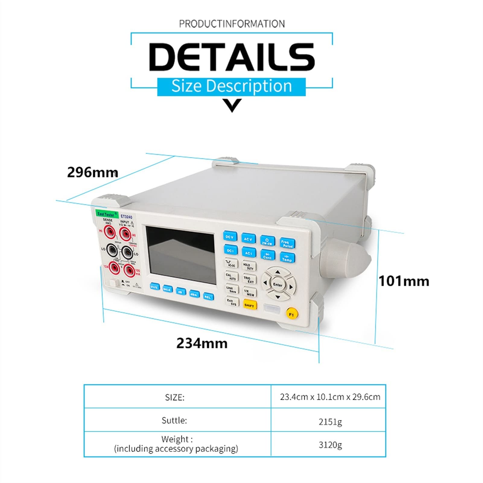 ET3240 Automático profesional 22000 cuenta multímetro digital con 3.5 pulgadas. Tft Pantalla de alta precisión Voltímetro escritorio Amperímetro Alta Precisión