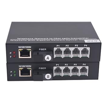 2 x POTS Extender RJ11 Telephone and Gigabit Ethernet Over Fiber Optic - 10/100/1000Mbps RJ45 Over Fiber Optic Extender, Universal Single Mode 20Km12.4 mi, Multimode 500m0.31 mi,A Pair.