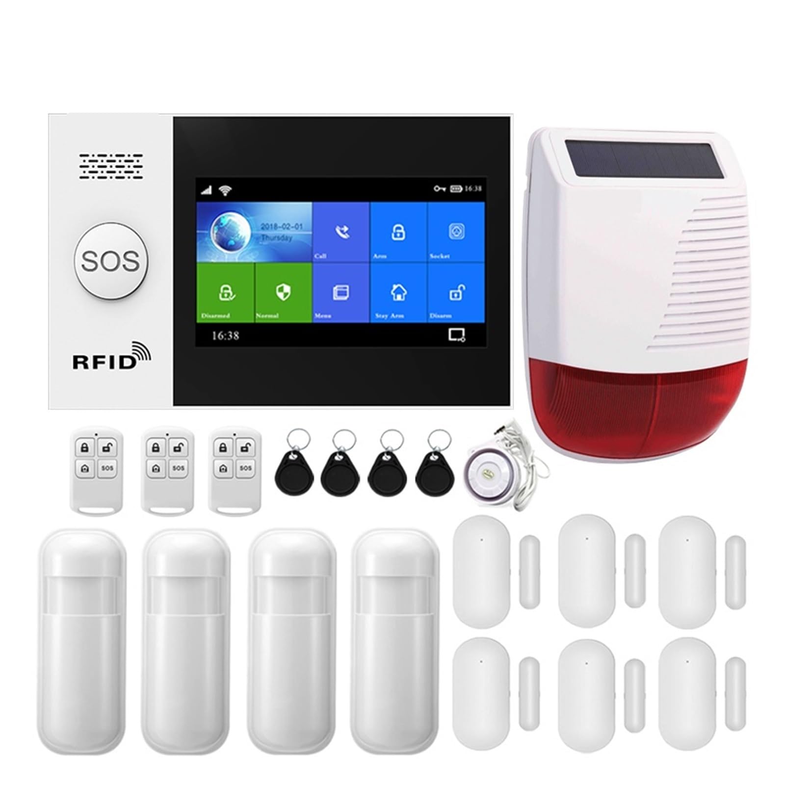 De Alarma Inteligente De Seguridad For Hogar, , 4G, GSM, Panel De Pantalla Táctil, Kit Inalámbrico Con Cámara, Sirena Solar, Sensor De Movimiento De Puerta ,Protección Antirrobo(WIFI 4G Package M)
