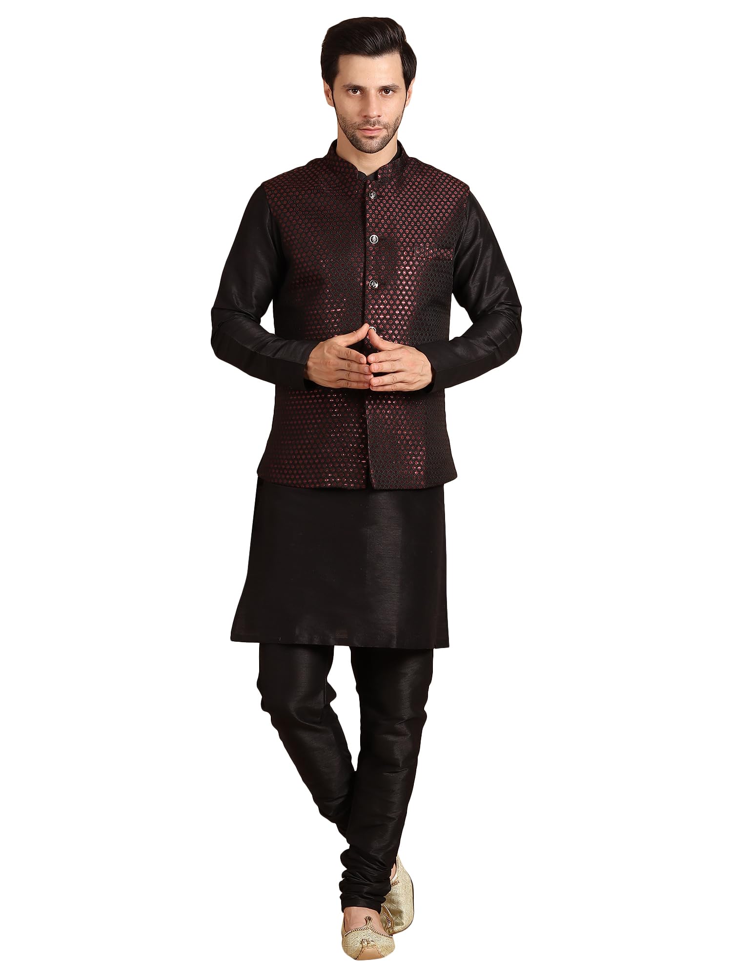uri and mackenzie Men's Silk Blend Kurta Pejama & Waistcot Set-picture-49