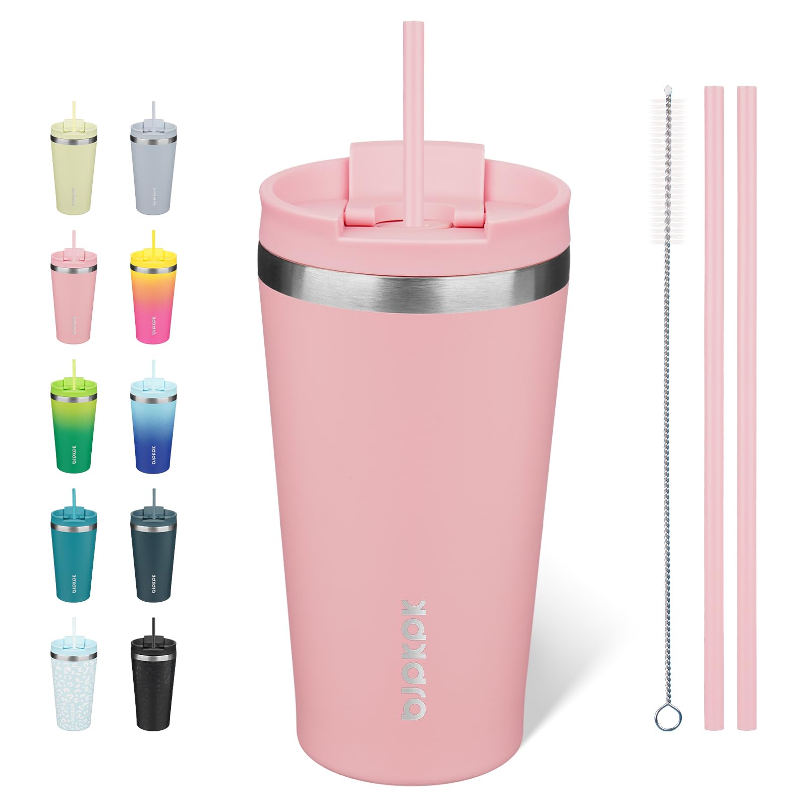 BJPKPK 18oz Tumbler With lid And Straw Stainless Steel Travel Coffee Mug Insulated Tumblers Cups,Light Pink