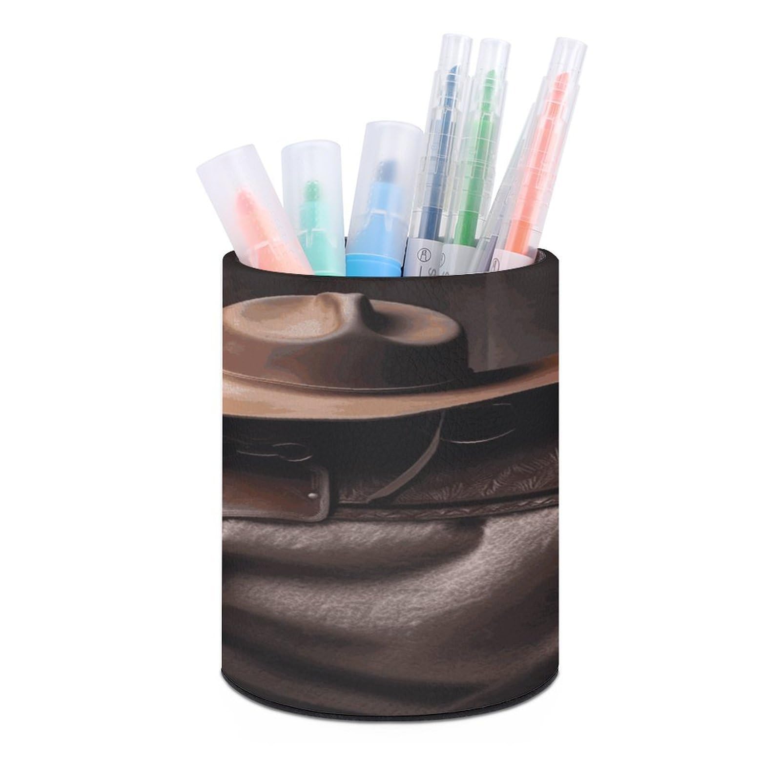 VstaDank Horse Saddle with A Cowboy Hat Wild Pen Holder Leather Pencil Cup Round Pencil Holder for Desk Organizer Personalized Pen Cup Fashion Pen Organizer Makeup Brush Holders for Office Home&Gift
