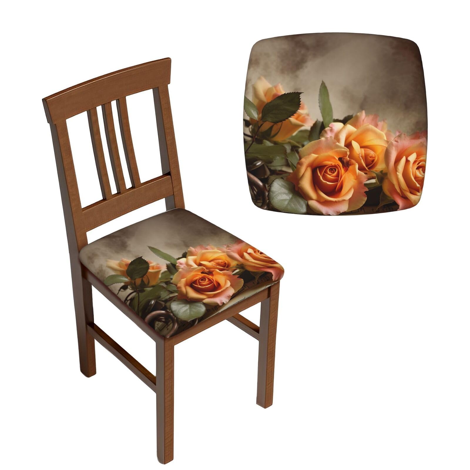 NONHAI 6PCS Dining Chair Seat Covers Set Music Roses Romantic Stretch Removable Chairs Covers Washable Seat Cushion Slipcovers Protector for Dining Room Kitchen Chairs