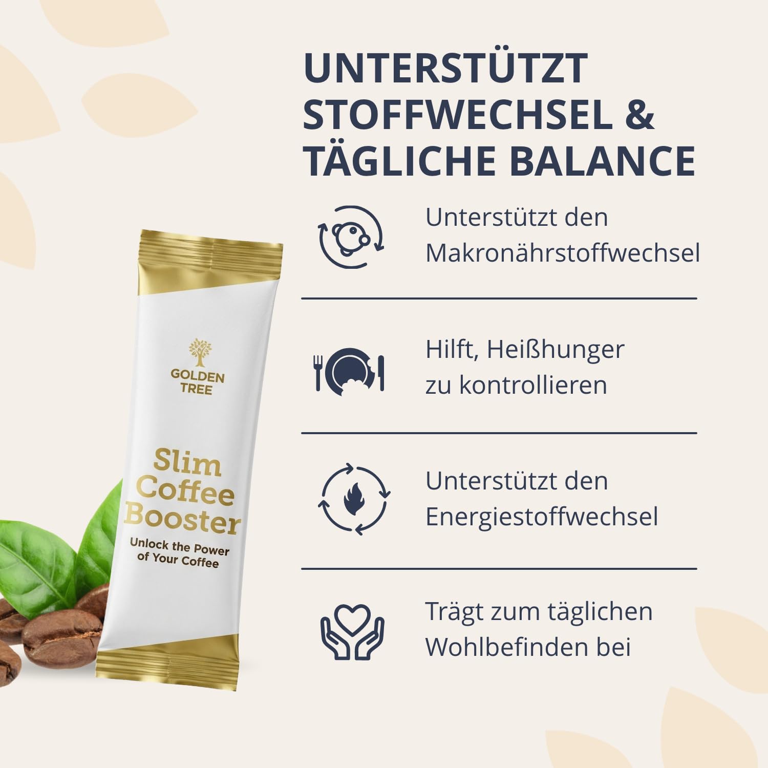 Golden Tree Slim Coffee Booster – Kaffeepulver Zusatz, 15 Sachets | Grüntee-Extrakt, Grünkaffee-Extrakt, L-Carnitin, Chrompicolinat