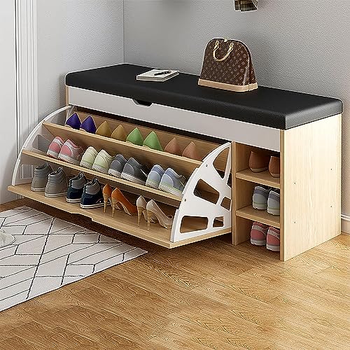 Banc de rangement à chaussures en bois avec coussin moderne C 100cm