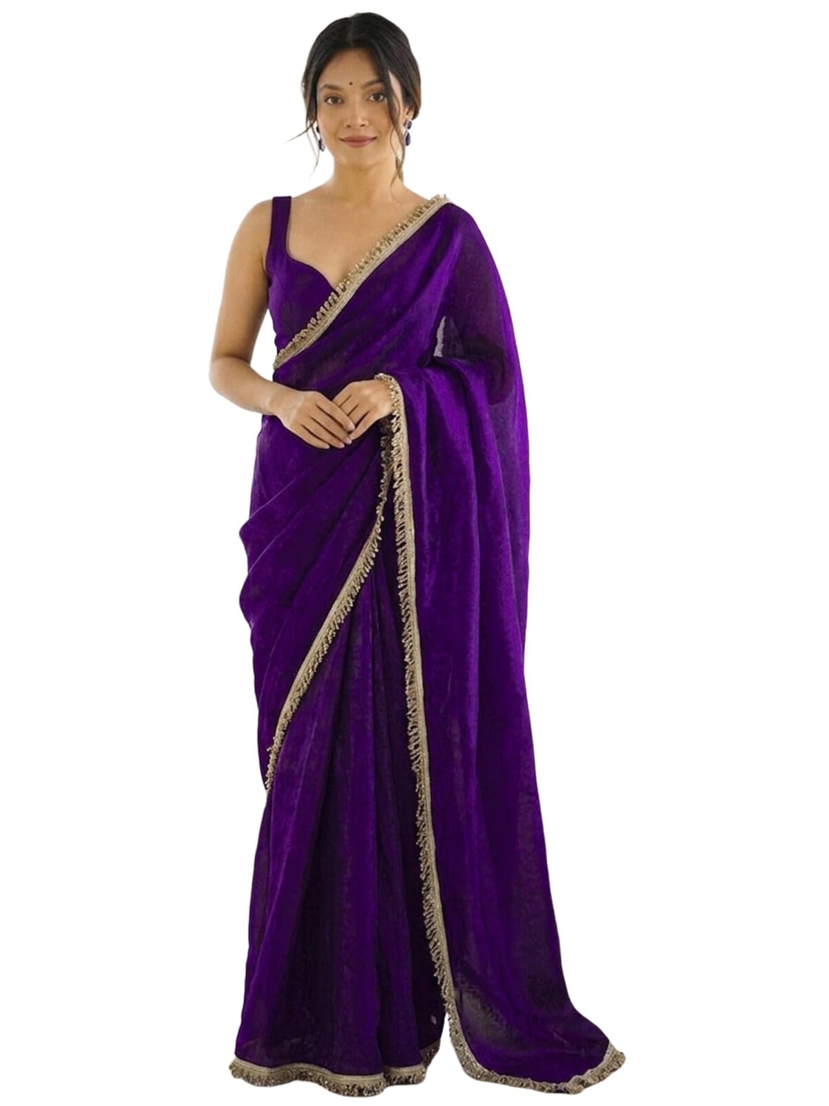 siril Women's Shimmer Chiffon Solid Saree with Unstitched Blouse Piece-picture-25