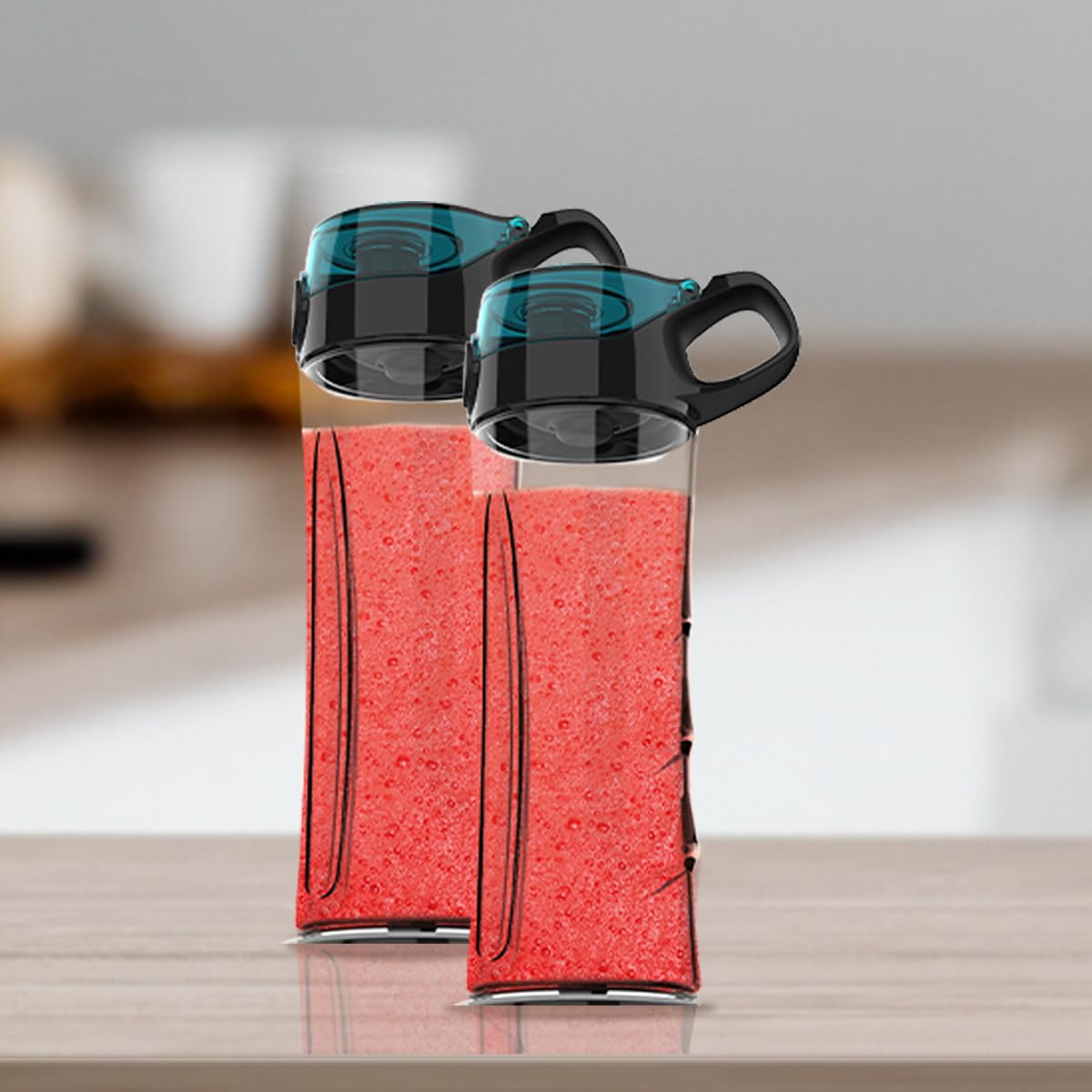 Cecotec Pojedynczy blender stołowy Power Titanium Fresh&Go. 650 W, 4-listkowe ostrze z czarnym tytanem, w zestawie 2 rurki chłodzące i 2 wytrzymałe kubki o pojemności 600 ml